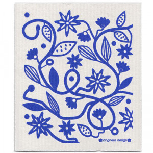 Flowers and Leaves Blue Design Eco Friendly Kitchen Dishcloth