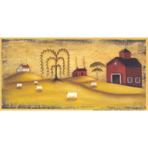 Primitive Barn & Sheep 3.5 x 7 Print