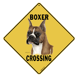 Boxer Dog Crossing Road Sign