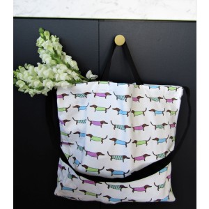 Cotton Drill Shopper Tote Carry Bag Colourful Dachshunds