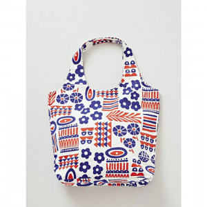 Kukka Red and Blue Flower Canvas Reusable Shopping Carry Bag