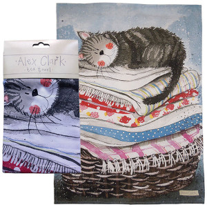 Cat Sleeping on Laundry Basket Alex Clark Tea Towel