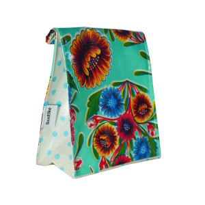 Mexican Oil Cloth Lunch Bag - Sweet Flower Mint