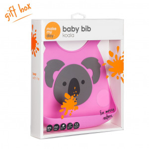 Make My Day Grey Koala on Pink Design Silicone Baby Bib