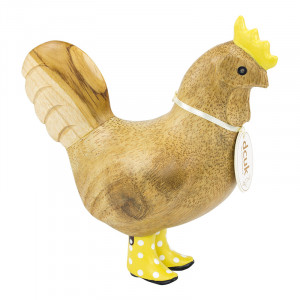 Chicken Hen Wooden Ornament Yellow Spotty Cowboy Boots