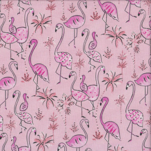 Flamingo Birds Palm Trees on Pink Quilt Fabric
