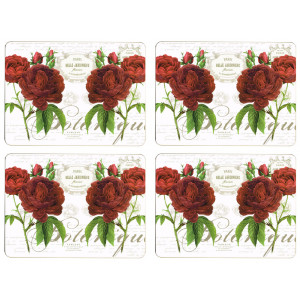 Set of 4 Dining Table Placemats and Coasters Botanical Rose