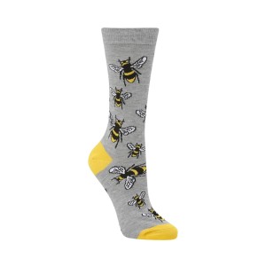 Bumble Bees on Grey Womens Sustainable Bamboo Fibre Socks