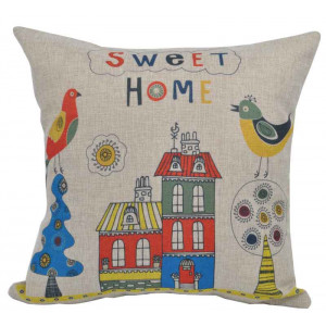 Sweet Home Birds and Trees Design Square Cushion