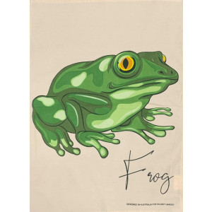 Green Frog on Natural 100% Cotton Kitchen Tea Towel