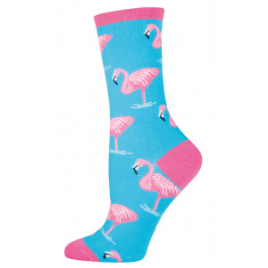 Womens Fun Novelty Socks Pink Flamingo Sky Blue